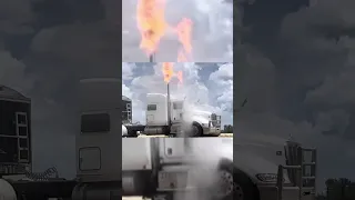 🚚💨 Watch the heart-stopping moment a semi-truck experiences a runaway diesel engine! 🛠️🔥