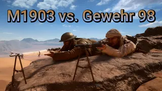 Battlefield 1 - M1903 vs Gewehr 98 sniper at 50m to 800m