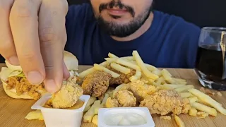 ASMR SPICY CHICKEN WINGS CHICKEN BURGER AND NUGGETS - EATING SOUNDS NO TALKING