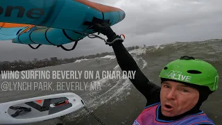 wing surfing Beverly on a gnar day (day 3 on Armie 795 mast)