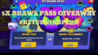 5x Brawl pass giveaway||Brawl stars season 11||Huge giveaway