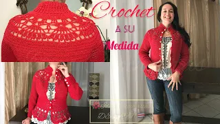 Rojo Radiante: Suéter de Cuello Calado y Mangas Largas a Tejido a crochet para todas las tallas
