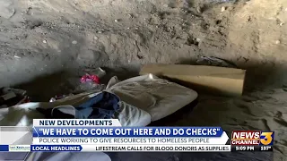 Palm Springs PD goes underneath a bridge that is a frequent hot spot for homeless people