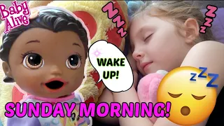 BABY ALIVE does a SUNDAY MORNING ROUTINE! SUNDAY FUNDAY! The Lilly and Mommy Show. FUNNY KIDS SKIT!