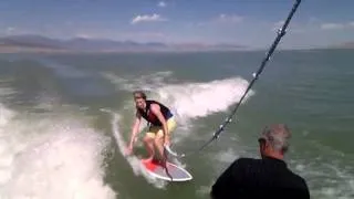 Stacey wakesurfing 2 - catching the wave