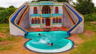 [Full Video] Build Two Story Classic Mud Villa, Twin Water Slide, Swimming Pool & Pool On Villa