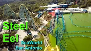 2018 SeaWorld San Antonio Steel Eel Roller Coaster Front Seat On Ride HD POV