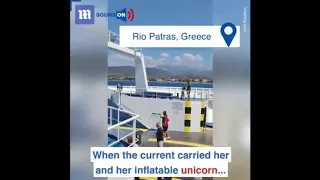 This little girl on her inflatable unicorn was swept away by the waves!