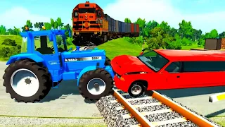 Big and small: Tractor vs train Crash test 079 - Double Flatbed Trailer Truck Vs Speedbumps - Chotu