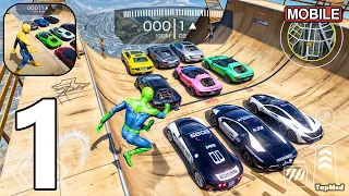Superhero Car Mega Ramp Jump V - Gameplay Part 1 Superhero Mega Ramp Car Stunts (Android,iOS)