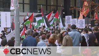 Pro-Palestinian protesters gather at Israeli Consulate in Montreal to mark Nakba anniversary