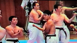 1997年『沖縄空手古武道世界大会』剛柔流合同演武、奥に《剛柔流上原道場》友達のイングリッシュがいる(山口正舟撮影)