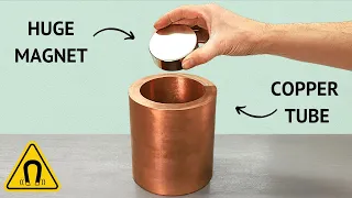 Watch this huge copper tube slow the fall of a magnet! - Lenz’s law - Strongest neodymium magnets!