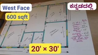 20' × 30'west face house plan in kannada | 20 30 house plan |20' * 30' house plan | #2030houseplan