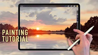 IPAD PAINTING TUTORIAL - Sunset Lake landscape in Procreate