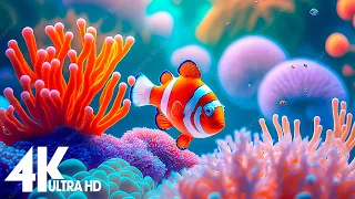 Aquarium 4K VIDEO (ULTRA HD) 🐠 Beautiful Relaxing Coral Reef Fish - Relaxing Sleep Meditation Music