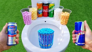 Experiment !! Mentos VS Toilet, Cola, Red bull, Fanta, Power up, Sprite and Fruity Mentos in toilet