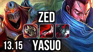 ZED vs YASUO (MID) | 13/0/6, 1500+ games, Legendary, 1.8M mastery | KR Master | 13.15