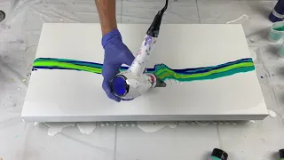 #42 Amazing Results - Blue & Green Dutch Pour with Iridescent Colors - Acrylic Pouring - Fluid Art