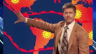 Brad Pitt, 53, takes a swipe at President Trump by playing a WEATHERMAN in global warming sketch