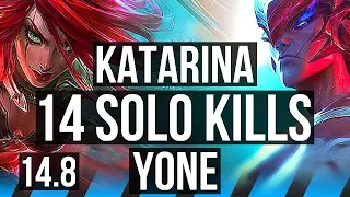 KATARINA vs YONE (MID) | 14 solo kills, 73% winrate, Legendary, 51k DMG, 27/4/4 | EUW Diamond | 14.8