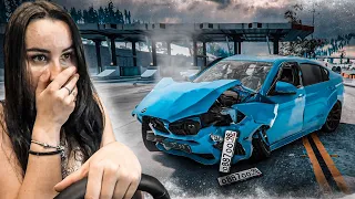 ОЛЯ РАЗБИЛА СВОЙ BMW X6M НА СКОЛЬЗКОЙ ДОРОГЕ! ГОЛОЛЁД И ЛЕТНИЕ ШИНЫ В BEAM NG DRIVE!