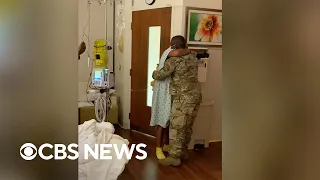 Military husband surprises wife in hospital just hours before she gives birth