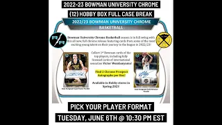 2022-23 Bowman Chrome University Basketball 12 Hobby Box Full Case Break 6/6