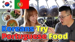 Koreans Try Portugal Food For The First Time! Pasteis de Bacalhau, Arroz de Polvo, Polvo a Lagareiro