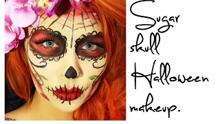 Sugar skull Day of the Dead Halloween makeup tutorial.
