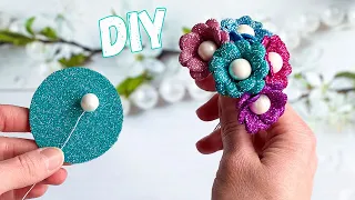 Цветы из ОДНОГО кружочка Глиттерного Фоамирана за 5 минут! Заколка Клик Клак DIY Glitter Foam Flower