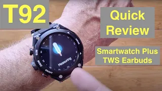 LEMFO T92 Temperature BP 128MB Music Storage Smartwatch with BT5 TWS Earbuds: Quick Overview