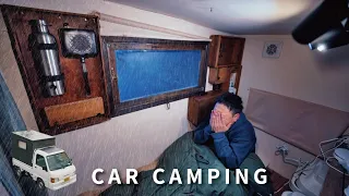 [Winter car camping] A cold, rainy night. Alone in the mountains ｜ DIY light truck camper ｜ 83