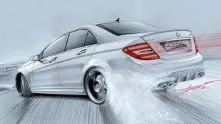 Mercedes C63 AMG Drift Drawing by Adonis Alcici