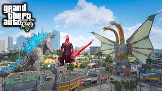 Godzilla Vs Red Shin Godzilla, Mecha King Ghidorah ( GTA V Mods )