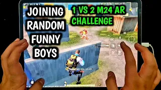 JOINING RANDOM FUNNY GUYS FOR 1 VS 2 M24 AND AR CHALLENGE | IPAD PRO PUBG HANDCAM GAMEPLAY