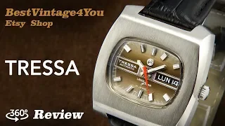 Hands-on video Review of Tressa Laser Beam Automatic TV Dial Swiss Watch From 70s