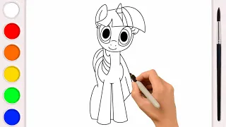 How to draw and colour TWILIGHT SPARKLE. Draw and colour My Little Pony. Drawings for children.