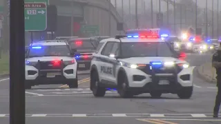 Trump's motorcade arrives at Newark Airport en route to Fulton County Jail