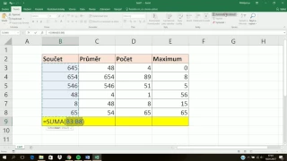 Excel - Sčítání, Průměr, Počet, Maximum