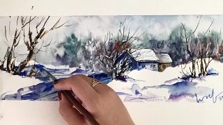 Time Lapse Watercolor Winter Snow Scene by Untamed Little Wolf