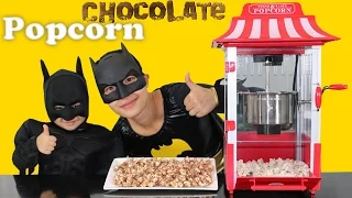 Making Chocolate Popcorn With Little Batman And Mumma Bat Kids Superhero Funtime At Home Ckn Toys