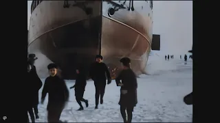 [4K, 60fps, colorized] Tarmo icebreaker (1907) arriving Helsinki