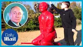 Red Putin statue mysteriously appears in Regent's Park, London