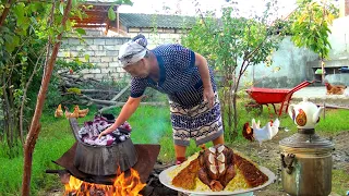 Chickens Stuffed with Walnuts - Azerbaijan Special Pilaf Recipe in the Village