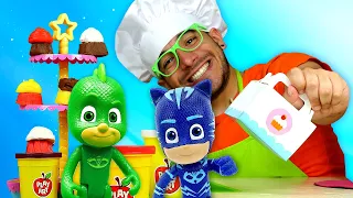 ¡Cakes de plastilina! Cocina para niños con los Héroes en Pijama. Juguetes de PJ Masks