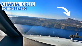 Boeing 737-800 COCKPIT LANDING at Chania, Crete | VOR Approach | Pilot's View | GoPro 4K [2021]