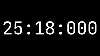 Countdown timer 25 minutes, 18 seconds [25:18:000] - White on black with milliseconds
