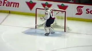 Braden Holtby warms up during the Capitals @ Senators hockey game