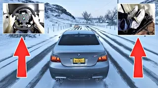 Forza Horizon 4 - BMW M5 E60 Drifting in Snow with Fanatec Steering Wheel & Pedal Gameplay!